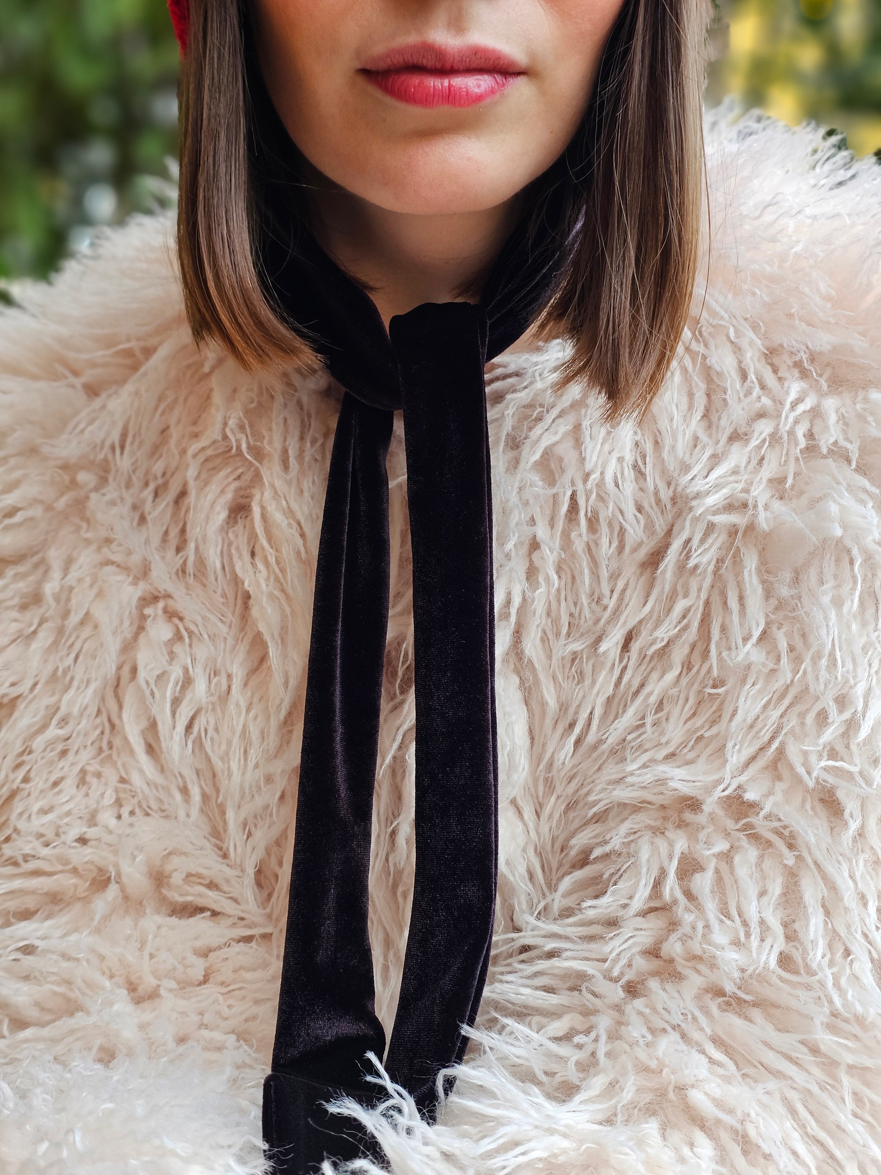 Laura- Knit Bonnet with Velvet Ties