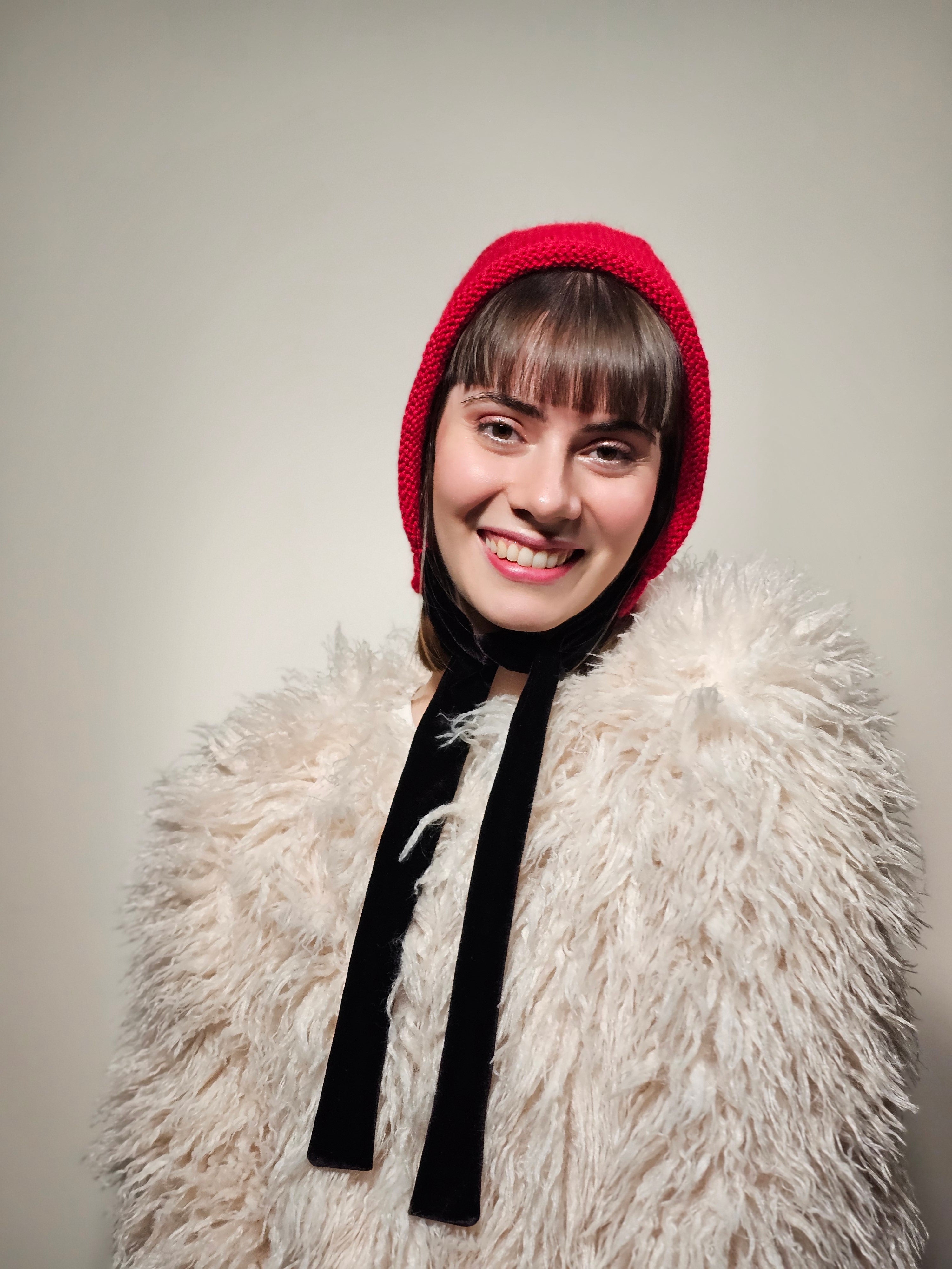 Laura- Knit Bonnet with Velvet Ties