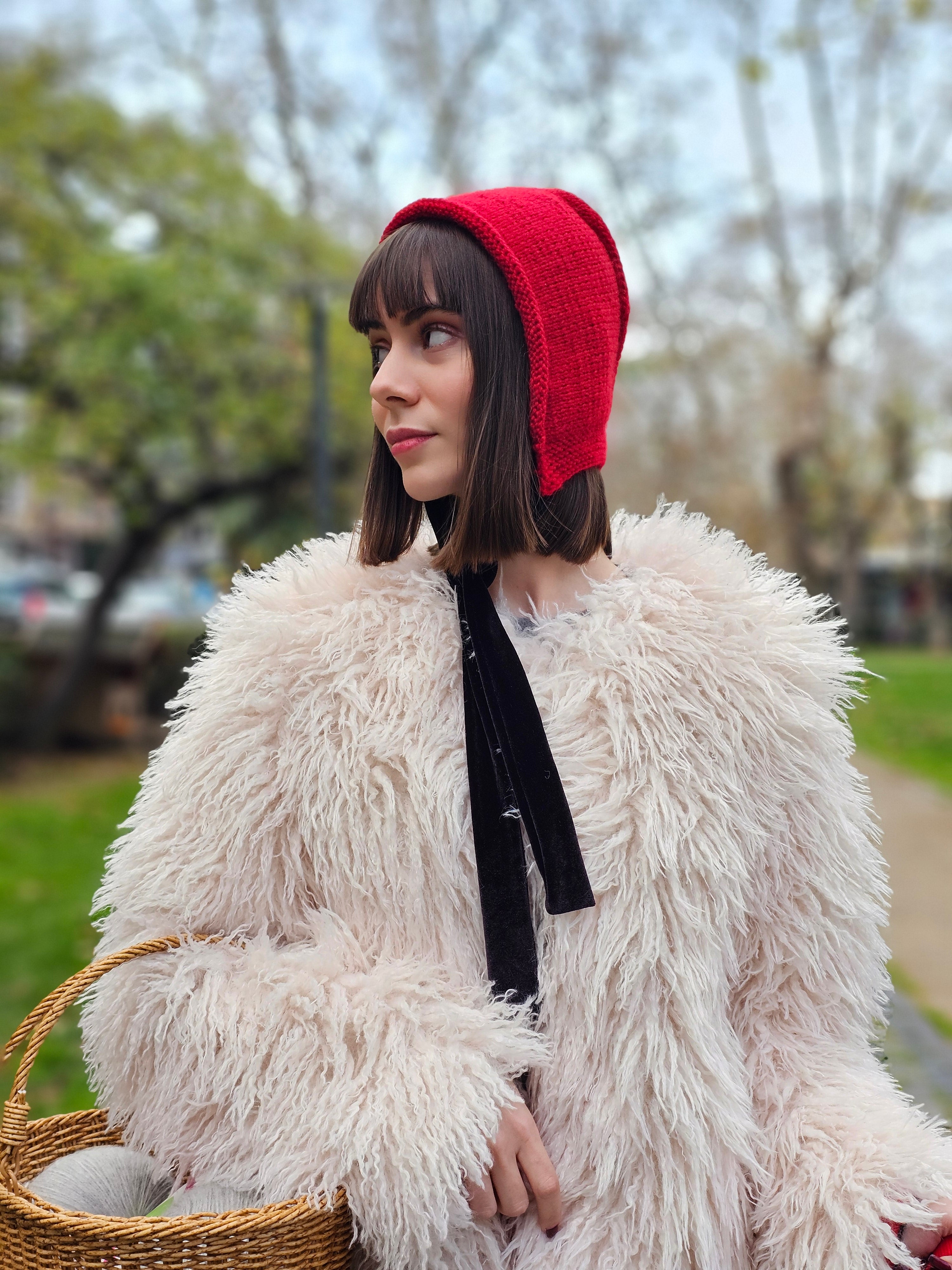 Laura- Knit Bonnet with Velvet Ties